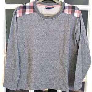 Women's Medium Crew Neck Sweatshirt Pink Buffalo Plaid